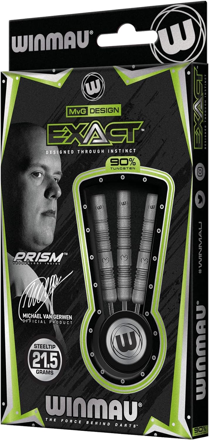 WINMAU Michael Van Gerwen MvG Exact Tungsten Darts Set with Flights and Stems (Shafts) 21,5 g, 21,5