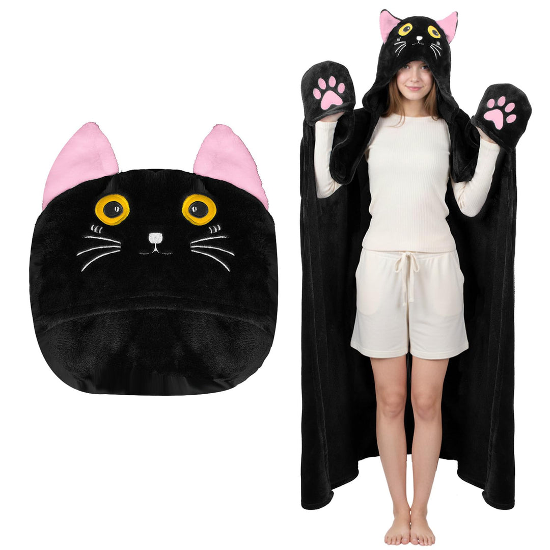 Flauschig Kuscheldecke Mit Ärmeln, Schwarze Katze Tragbare Decke Sofa Decke Geschenk für Frauen, Sch