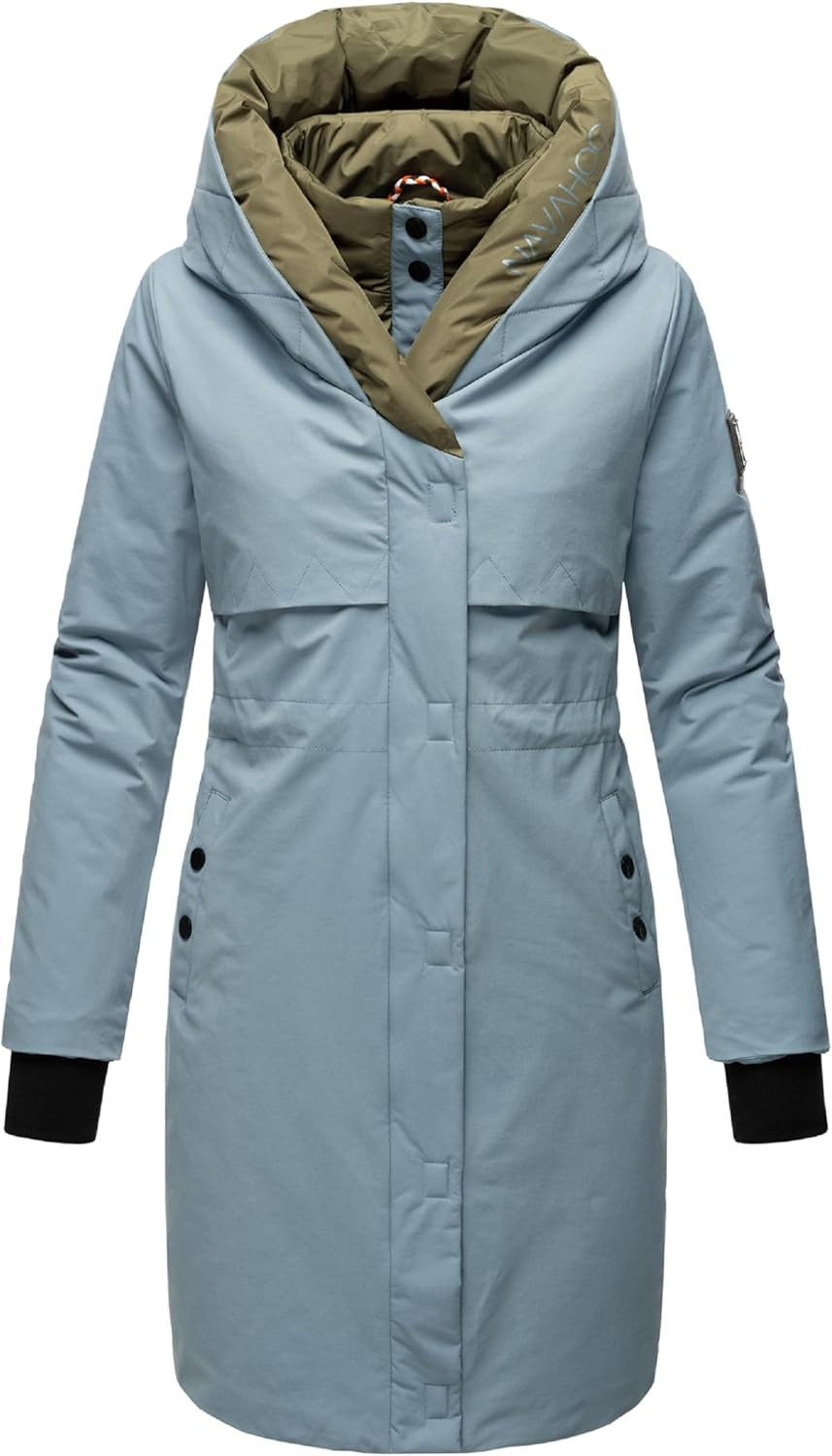 Navahoo Damen Mantel Lange warme Winter Steppjacke mit Kapuze Snowelf XS-XXL S Powder Blue, S Powder