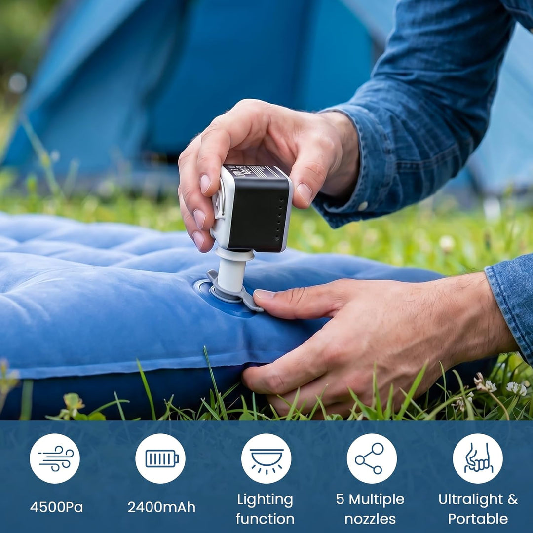 Mini elektrische luftpumpe, 2400mAh akku luftpumpe für luftmatratze, 5 Düsen Inflate & Deflate pumpe
