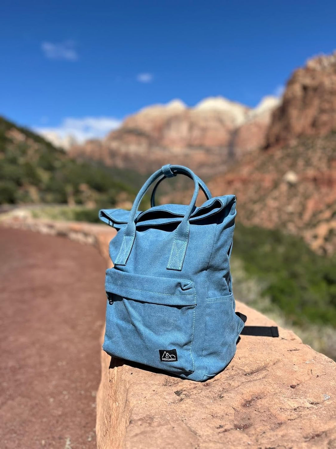 Canvas-Rucksack Kolibri/Alltagsbegleiter mit 20l Volumen/Fächervielfalt/Rolltop – Blau