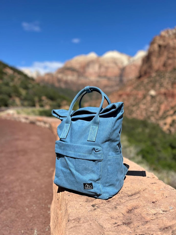 Canvas-Rucksack Kolibri/Alltagsbegleiter mit 20l Volumen/Fächervielfalt/Rolltop – Blau