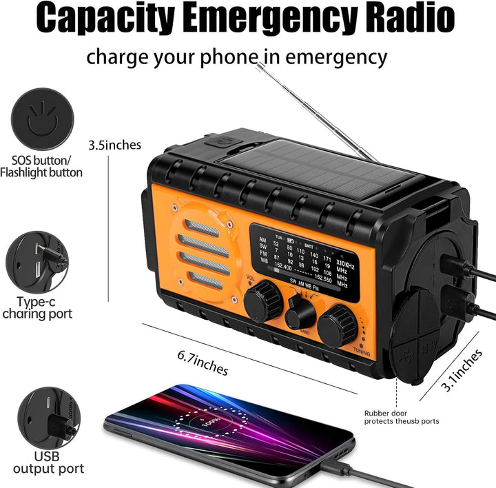 Winnes Notfall Radio 20000 mAh AM/FM-Radio mit Taschenlampe und Leselampe SOS-Alarmfunktion Kompatib