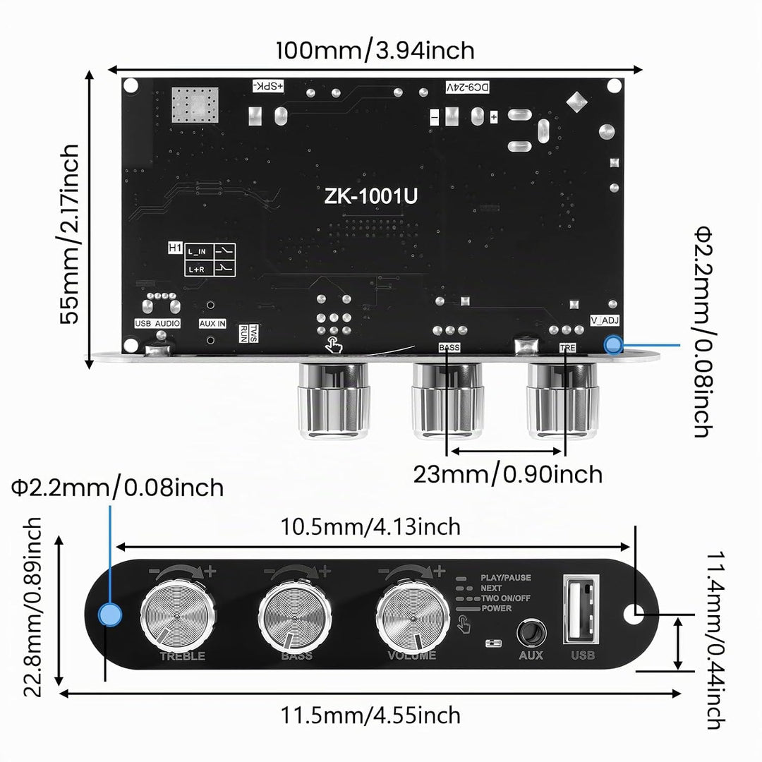 ZK-1001U Bluetooth 5.3 Mono-Verstärker HiFi-Stereo mit TWS &amp; Boost-Schaltung, 100 W Ausgangsleistung