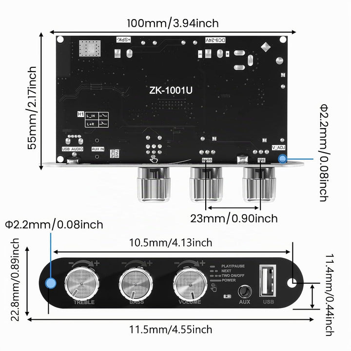 ZK-1001U Bluetooth 5.3 Mono-Verstärker HiFi-Stereo mit TWS &amp; Boost-Schaltung, 100 W Ausgangsleistung