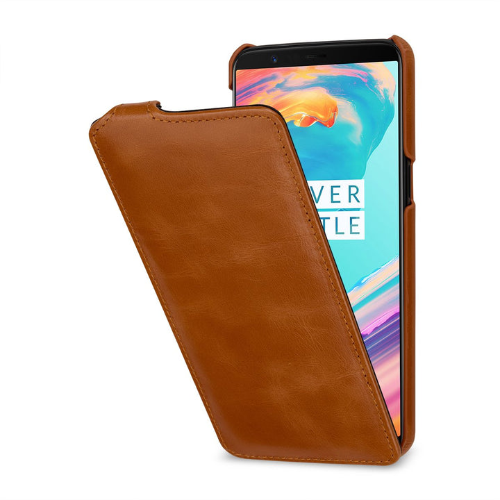 STILGUT UltraSlim Case Hülle Leder-Tasche kompatibel mit OnePlus 5T, Cognac, Cognac
