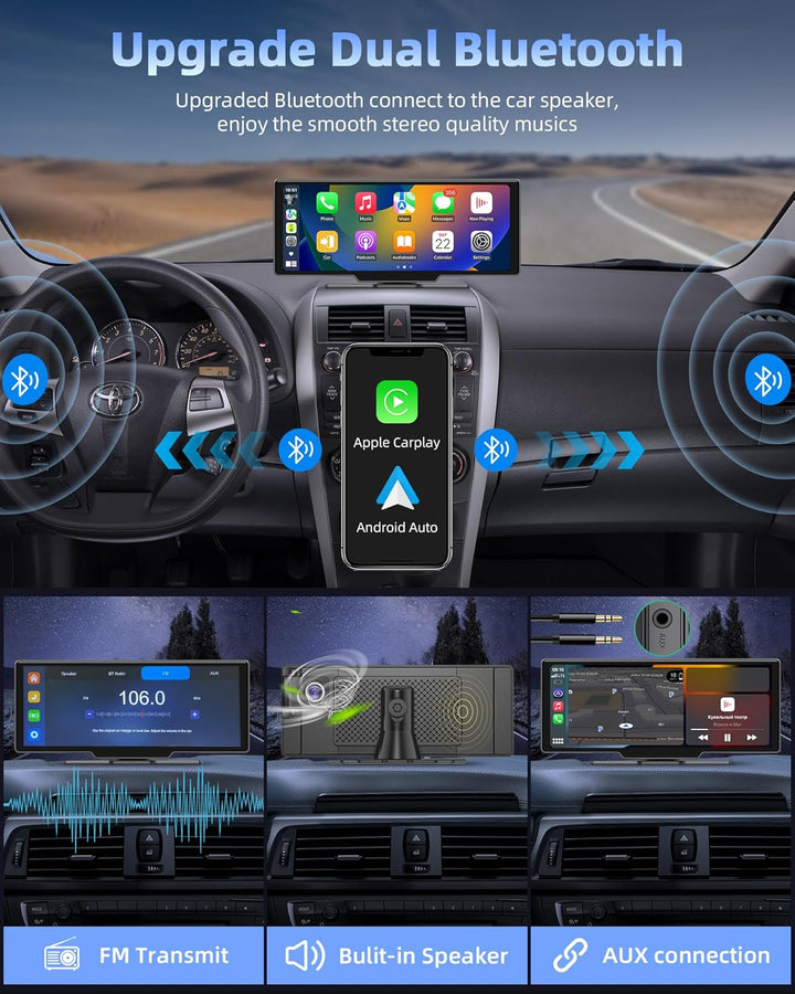 Exklusiv 10,26 Zoll Carplay Display Android Auto Display mit 180° Drehen 2,5K Dashcam, Wireless Auto