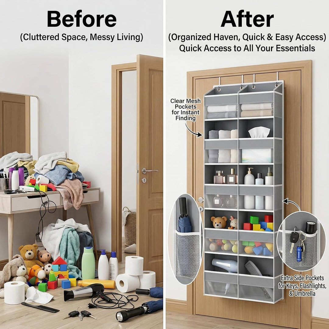 Hängeorganizer Tür mit 10 Fächern, Hängeregal über Tür Organizer mit 10 Seitentaschen & 4 Metallhake