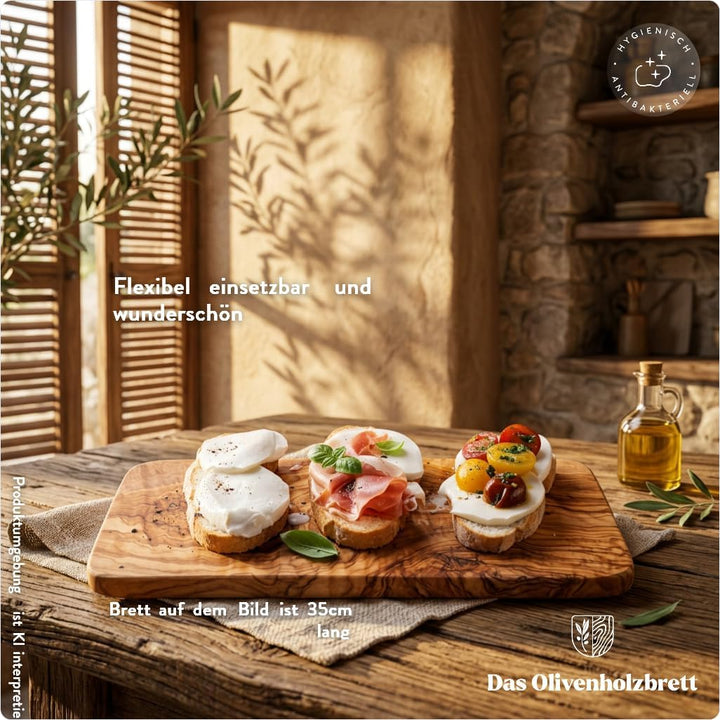 DAS OLIVENHOLZBRETT® / Olivenholz Schneidebrett rechteckig/Frühstücksbrett aus Holz/Brotzeit-Frühstü