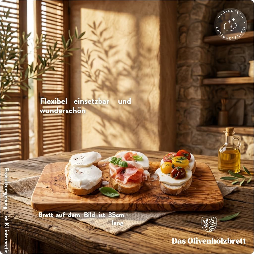 das Olivenholzbrett® / Olivenholz Schneidebrett rechteckig/Frühstücksbrett aus Holz/Brotzeit-Frühstü