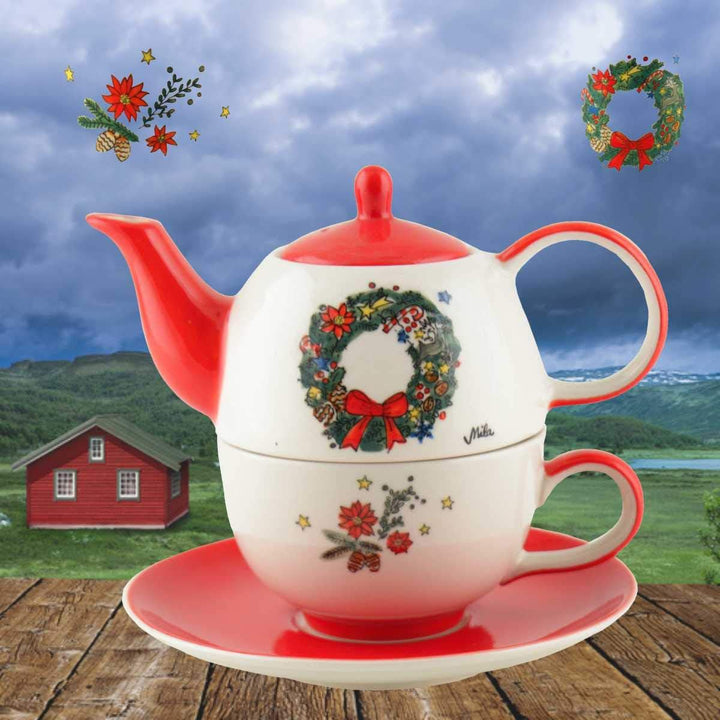 440s Mila Keramik Tee-Set Tea for One Motiv Weihnachtskranz | MI-99219 | 4045303992191