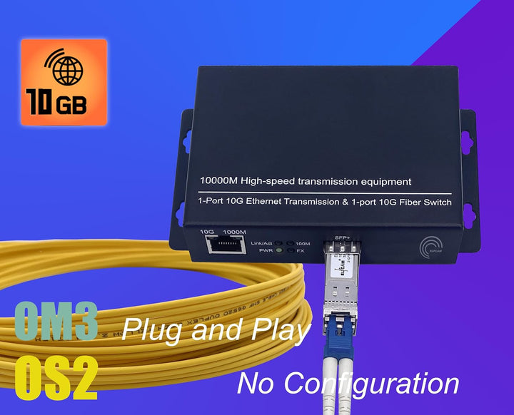 Elfcam® - 10Gb Konverter Fiber Ethernet mit 1x RJ45 10Gb Port auf 1x 10Gb SFP+ Port, 10GbE LWL Medie