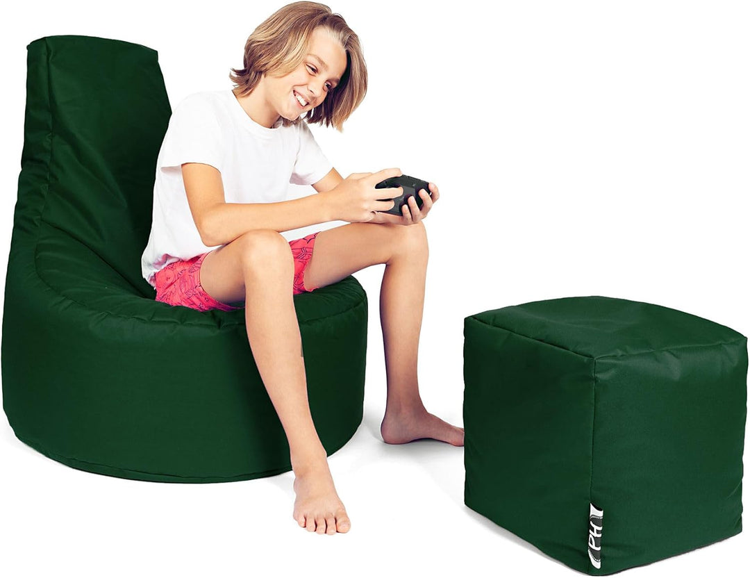 PATCH HOME Gamer Kissen Lounge Kissen Sitzsack Sessel Sitzkissen Bean Bag + Würfel/Hocker mit Reissv