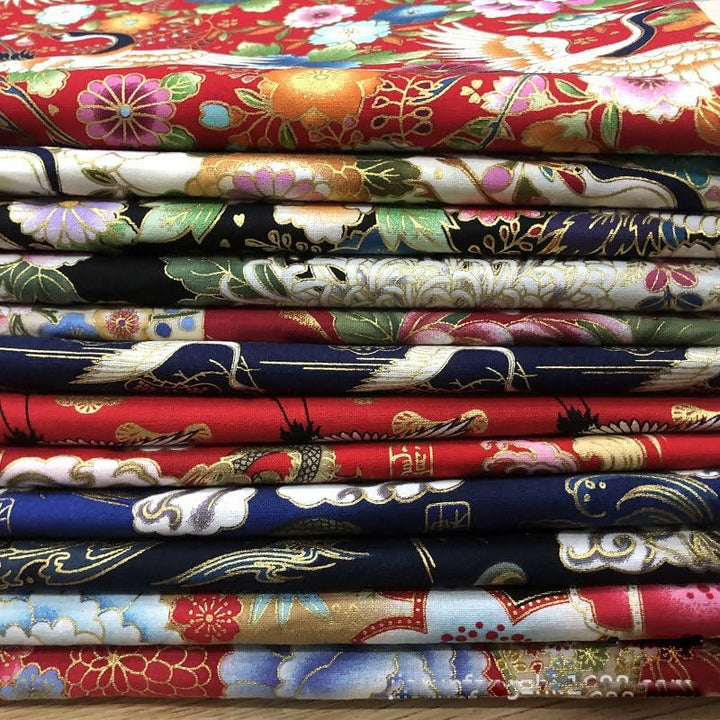 200x150 cm Japanischer Stil Baumwollstoff Meterware Bunt Gedruckt Nähstoffe mit Blume Fächer Fliegen