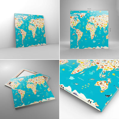 Bilder auf Leinwand 70x70cm Leinwandbild Geographie Globus Grafik Illustration Gross Wanddeko Bild S