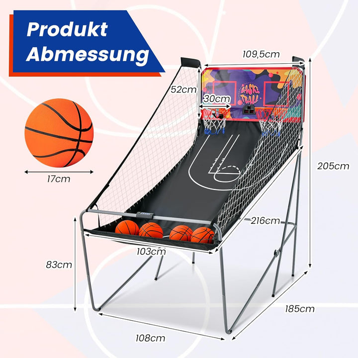 GOPLUS Basketball-Schiessmaschine, Basketballständer inkl. 4 Basketbälle und Pumpe, Basketballkorb k