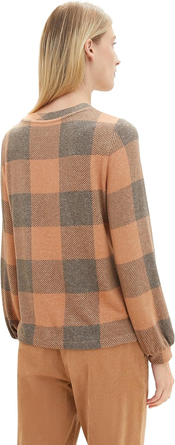 TOM TAILOR Damen Langarmshirt mit Muster M 32499-blush Navy Cosy Check, M 32499-blush Navy Cosy Chec