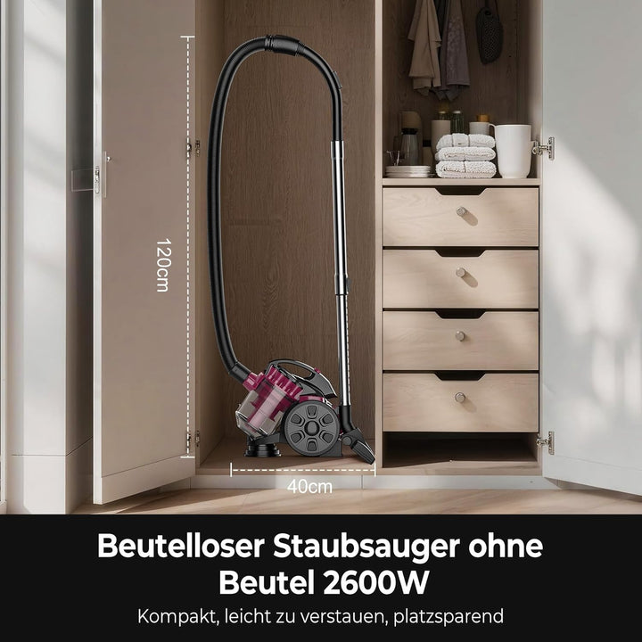 Beutelloser Staubsauger ohne Beutel, 2600W Staubsauger Beutellos, Staubsaugers Starke Saugleistung 2