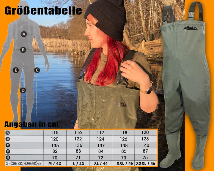 Magic Baits Wathose Wader Watstiefel Watbekleidung PVC Nylon Wasserdicht Anglerhose 45 olive grün, 4