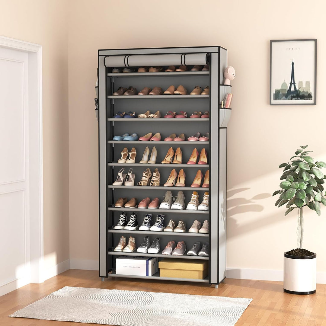 Schuhregal 11 Ebenen, Schuhschrank Hoch für 50 Paare Schuhe, Schuhaufbewahrung mit staubdichtem Über