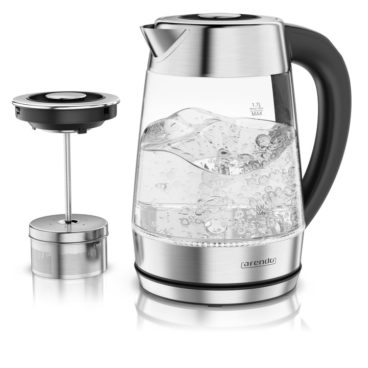 Arendo - Glas Wasserkocher mit Temperatureinstellung und Teesieb Teekocher - Einstellbare Temperatur