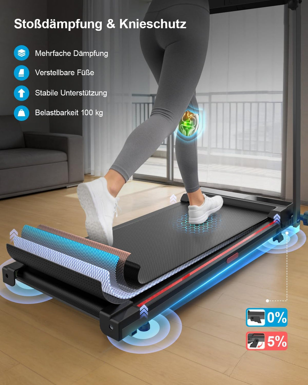 Laufband für Zuhause, Elektrisches Laufbänder mit Griff, Klappbares bis 10Km/H, Treadmill Walking Pa