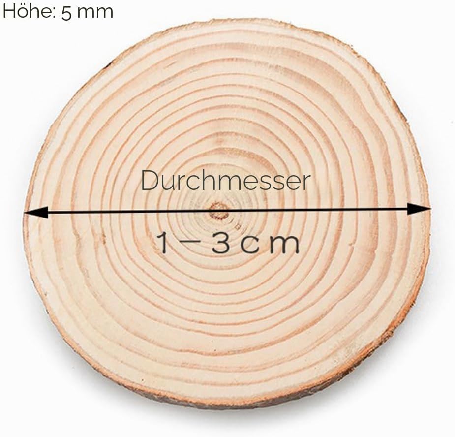 100Pcs Holzscheiben 1-3cm, Baumscheiben mit Rinde Ungebohrte Holz Log Scheiben Holzkreise Holz-Schei