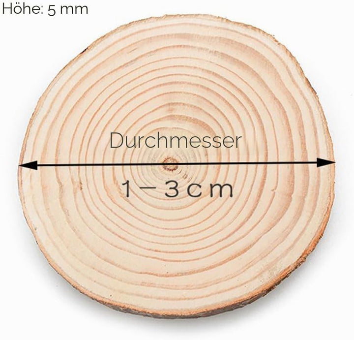 100Pcs Holzscheiben 1-3cm, Baumscheiben mit Rinde Ungebohrte Holz Log Scheiben Holzkreise Holz-Schei
