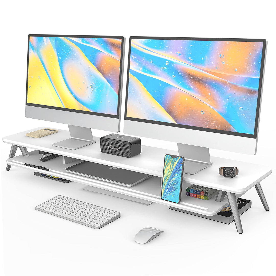Fenge Dual Monitorständer mit Telefon/Pad Halter, 2 Etagen Gross Multifunktionaler Computer Laptop B