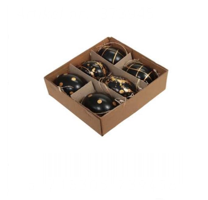 RiloStore 12 STK Ostereier schwarz Gold Farben Hühnereier ausgeblasen Osterdeko Punkte Streifen o945