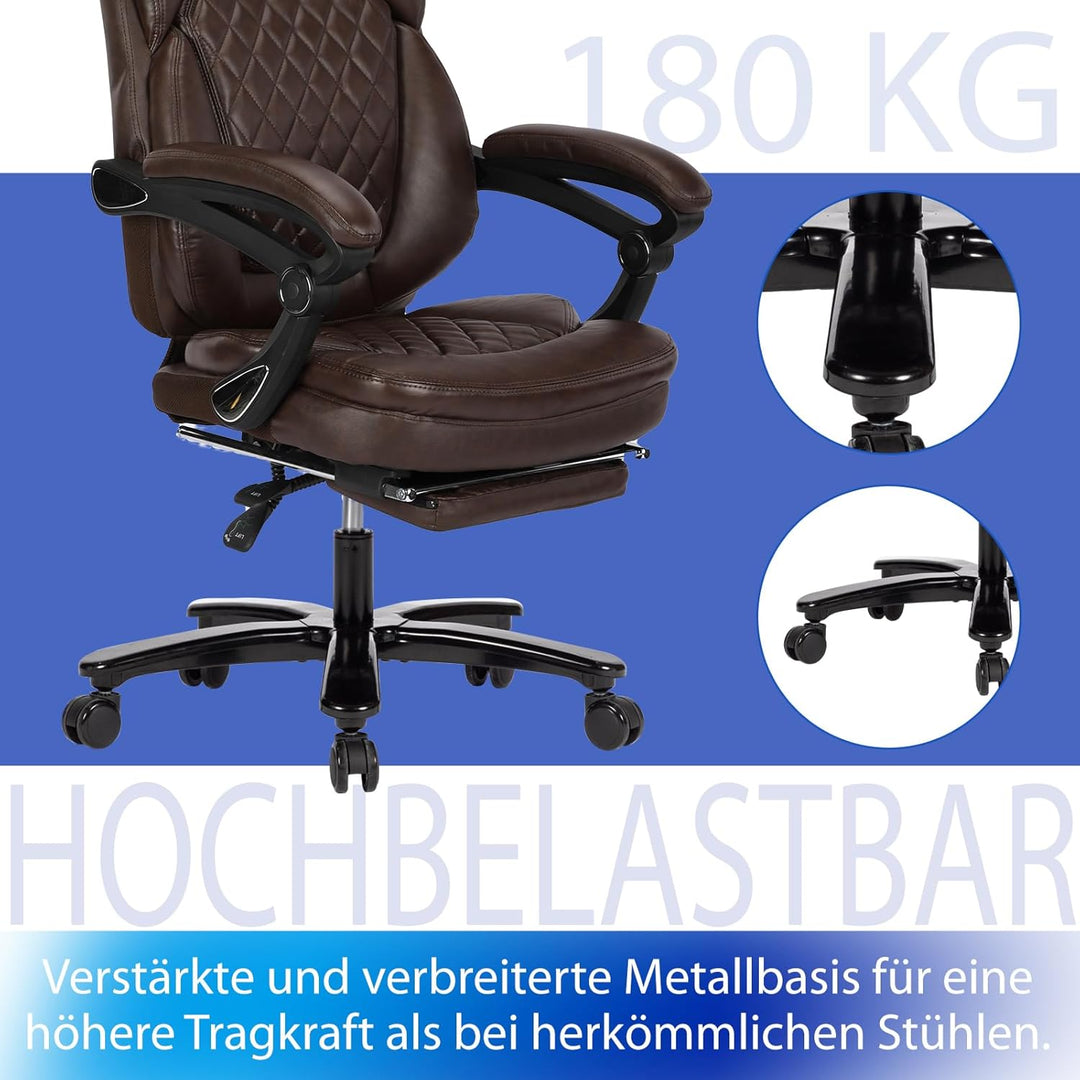 Bosmiller Grosser Chefsessel mit Fussstütze, Office Chair 180kg, Ergonomischer Bürostuhl für Übergrö