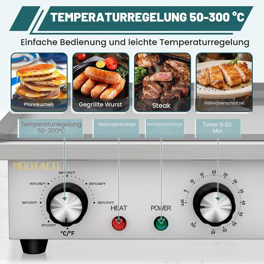 Elektrische Grillplatte, Profi Gastro Elektrogrill Elektrische Grillplatte mit 45 cm Grillfläche, Gr
