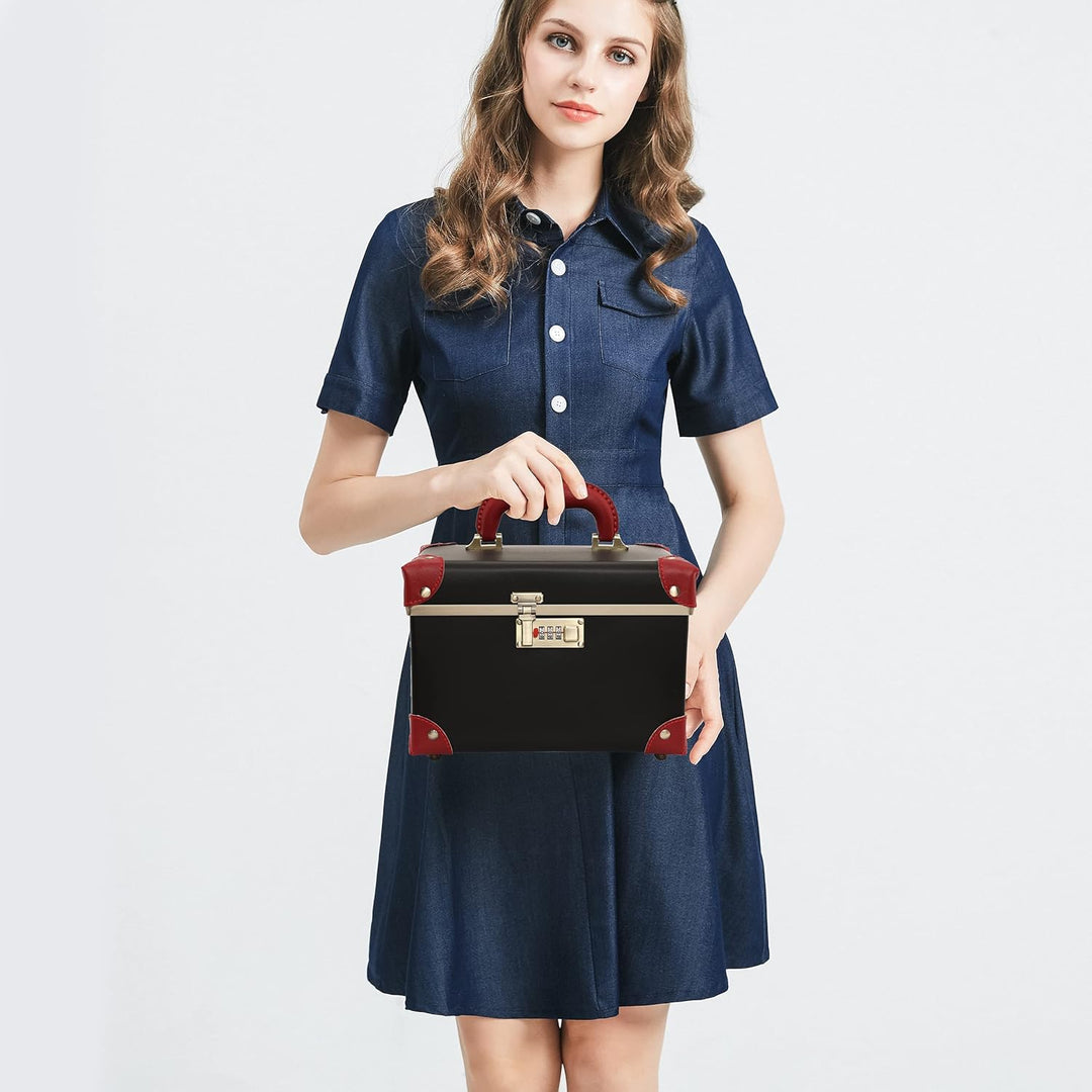 urecity Kosmetikkoffer mit Spiegel Beauty Case Hartschale Vintage Schminkkoffer Leder Kosmetikkoffer