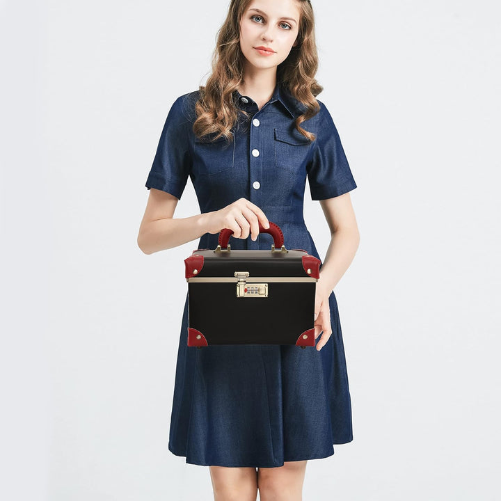 urecity Kosmetikkoffer mit Spiegel Beauty Case Hartschale Vintage Schminkkoffer Leder Kosmetikkoffer