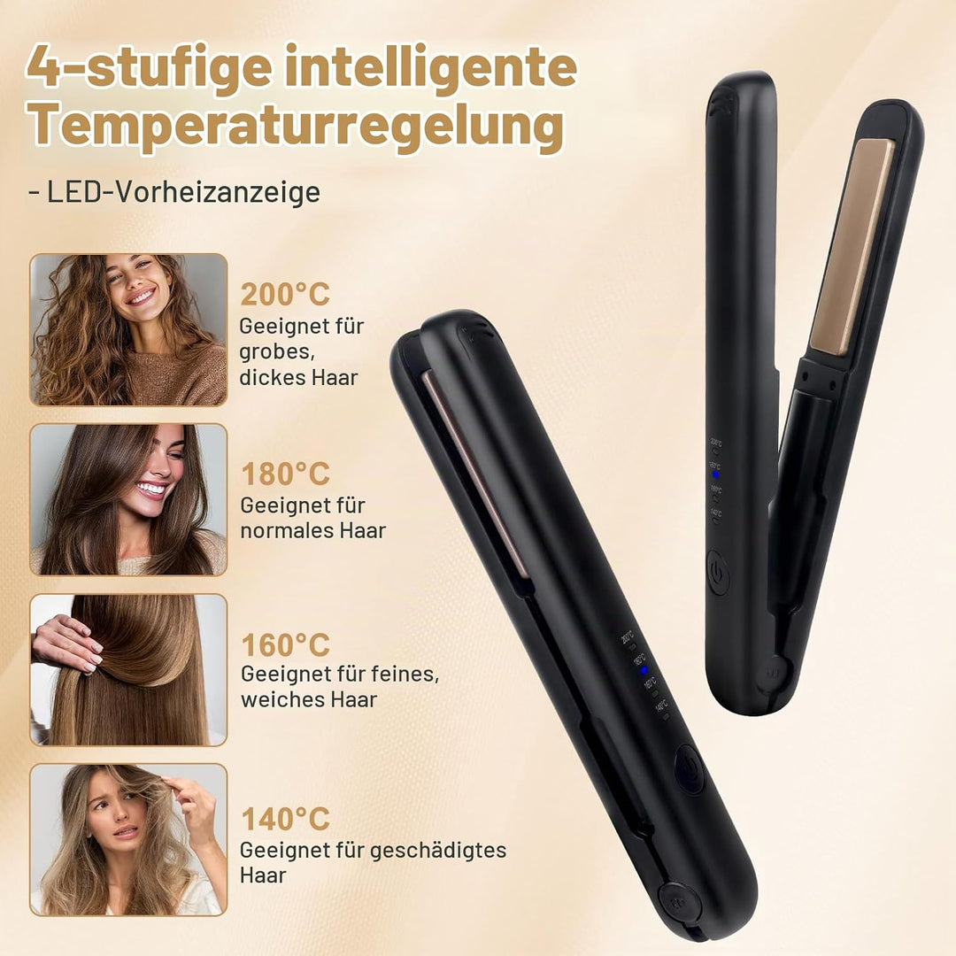 Mini Glätteisen Kabellos, 2 in 1 Haarglätter Glätteisen, Kabelloses glätteisen mit 4 Temperaturen, g