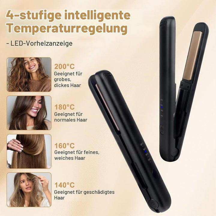 Mini Glätteisen Kabellos, 2 in 1 Haarglätter Glätteisen, Kabelloses glätteisen mit 4 Temperaturen, g