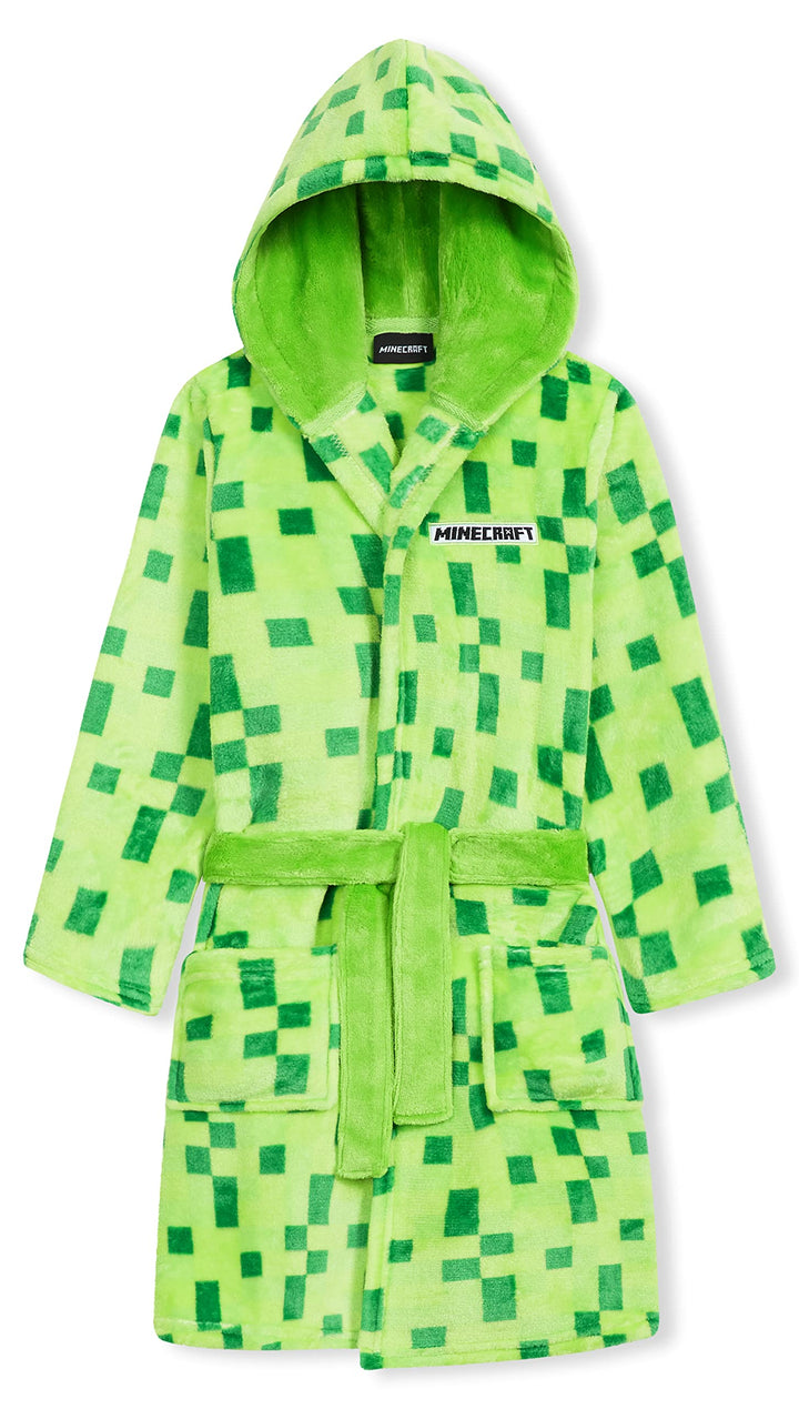 Minecraft Bademantel Kinder Jungen Weicher Fleece Morgenmantel mit Kapuze Badeponcho Creeper Gamer G