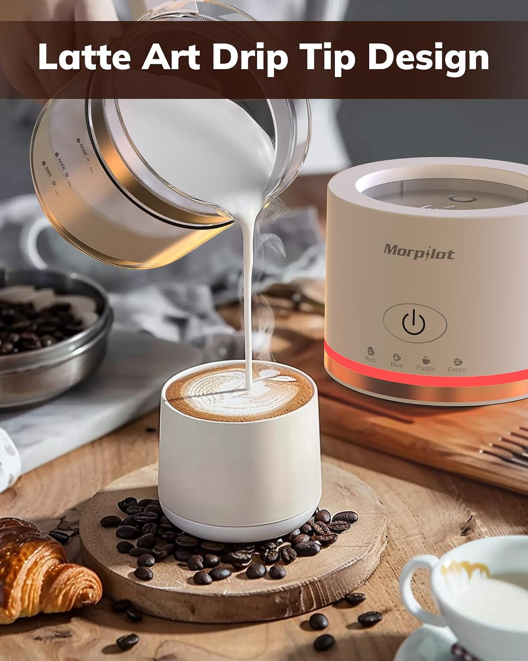 Morpilot Milchaufschäumer Elektrisch, 500ml 600W, 4 in 1 Milchschäumer für Heisser und Kalter, Visue