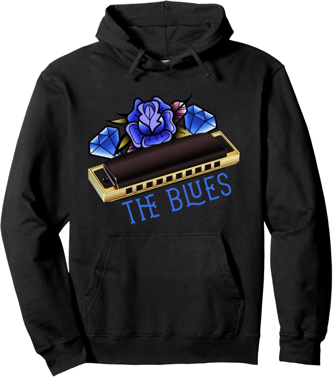 The Blues Musik Harmonika Musiker Mundharmonikaspieler Pullover Hoodie