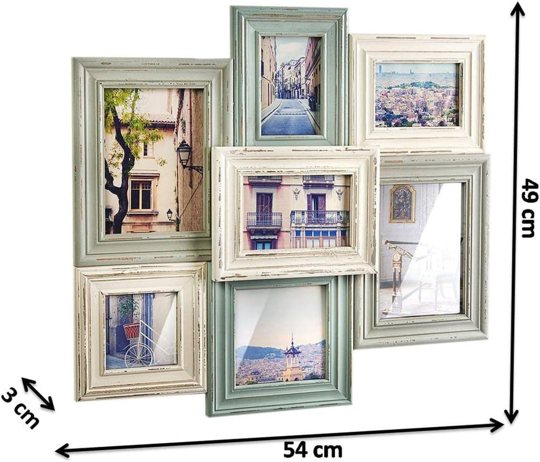 Kobolo Bilderrahmen-Collage - Holz - VINTAGE Pastell - 7 Bilder - 54x49 cm