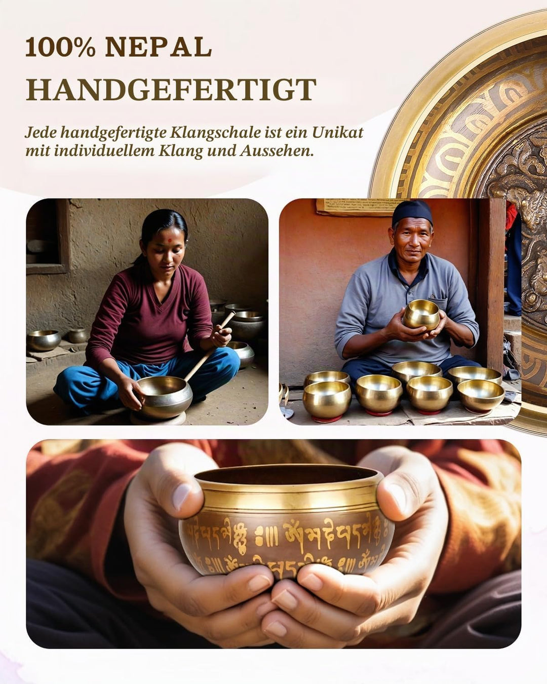 Grosse Tibetische Klangschale, Handgefertigt in Nepal für Yoga, Chakra-Heilung, Stressabbau, Selbstp
