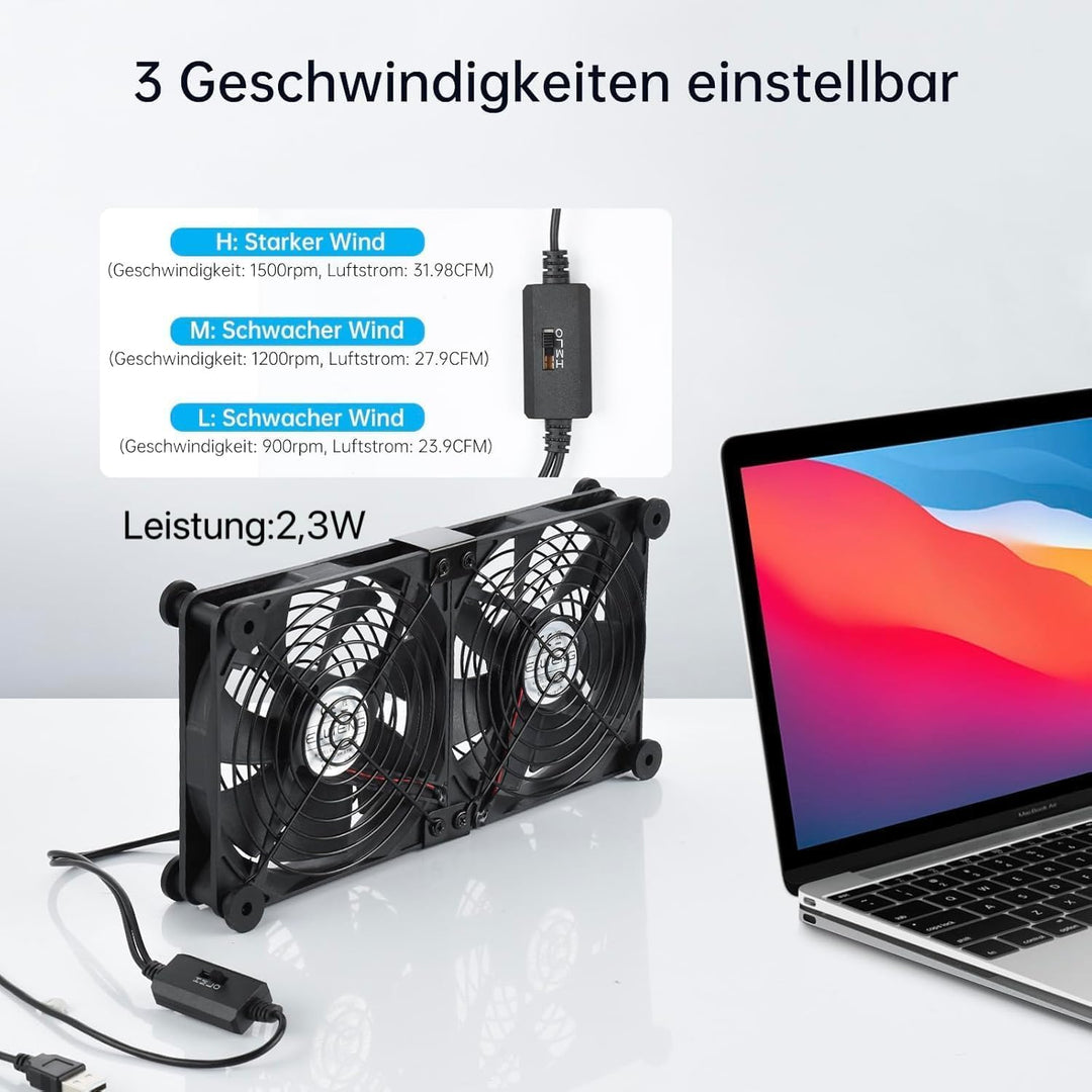 ELUTENG USB Lüfter 140mm 5V 2 in 1 mit 3 Einstellbare Geschwindigkeiten, Doppelt USB Computer Ventil