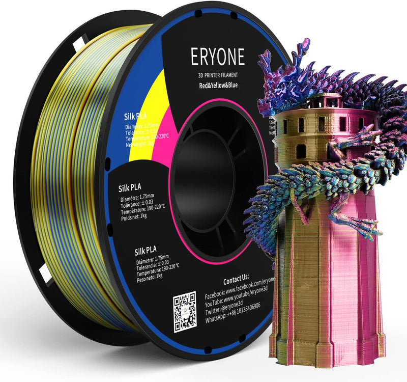 ERYONE Tri Color Silk PLA Filament 1.75mm, 3D Printer Filament PLA +/-0.03mm 1KG/Spool, Silk Rot Gel