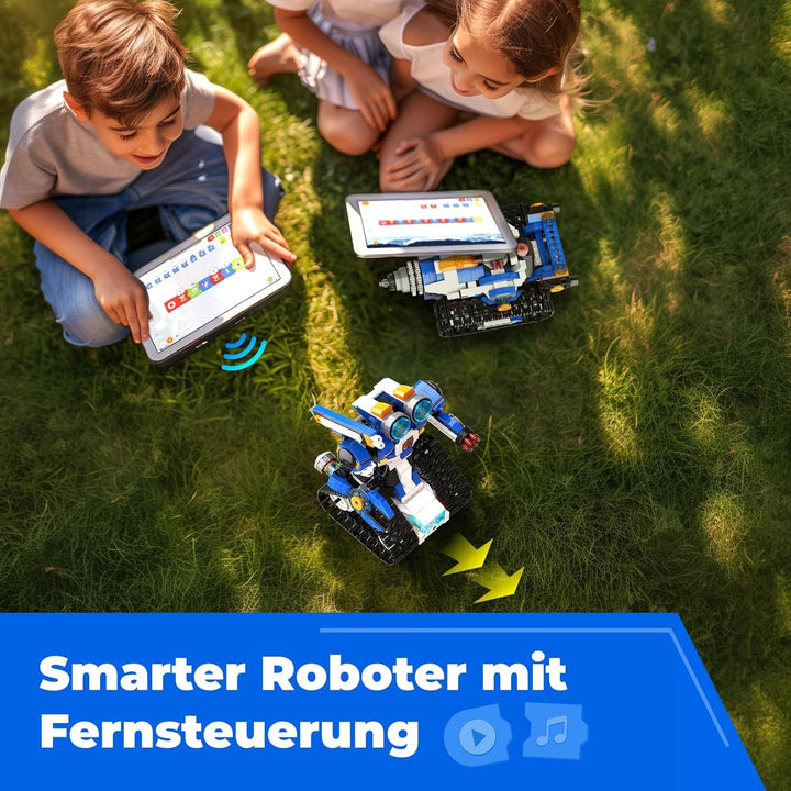 Robot J Programmierbarer Roboter mit Aufbewahrungsbox, 6-in-1 Kreativer Roboter/Panzer Bausatz für K