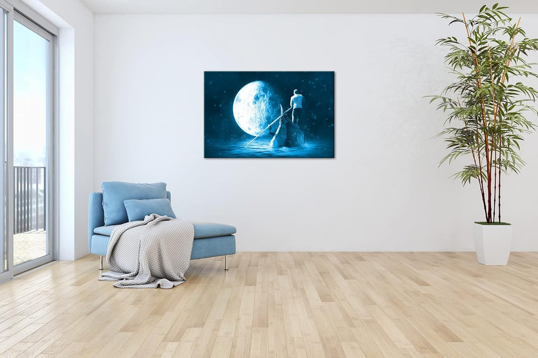 deyoli Vollmond-Gondelfahrt Format: 80x60 Effekt: Monocrome Blau als Leinwandbild, Motiv fertig gera