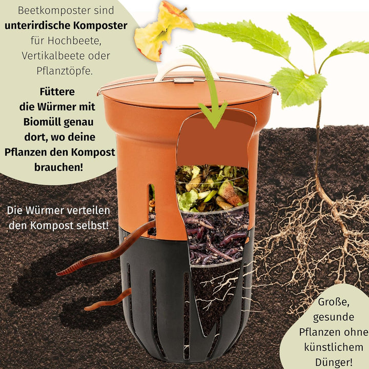 Beetkomposter Wurmvase XL - Wurm Komposter Garten zum Eingraben inkl. Wurmkiste Anleitung, Wurmvase