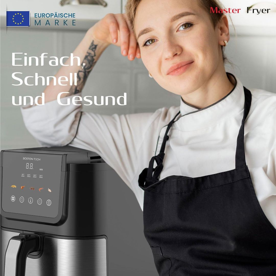 Boston Tech® Master Fryer 5L Heissluftfritteuse | Air Fryer 1500W + 5 Programme + Touchscreen-Steuer