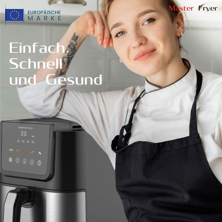 Boston Tech® Master Fryer 5L Heissluftfritteuse | Air Fryer 1500W + 5 Programme + Touchscreen-Steuer