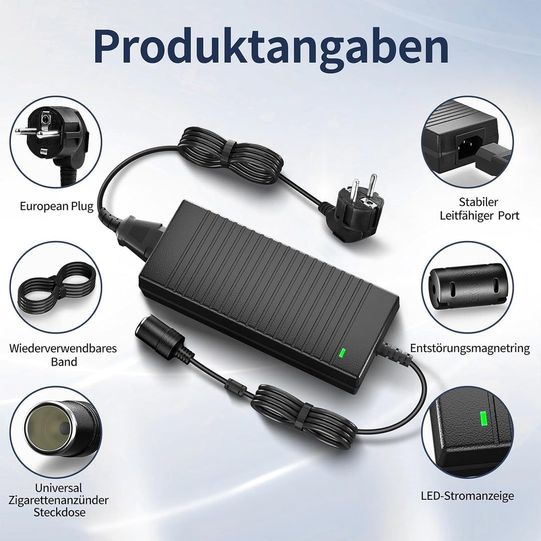 Spannungswandler 230V auf 12V, 120W/10A/2.65M KFZ Netzadapter mit Zigarettenzünder auf Steckdose, Ad