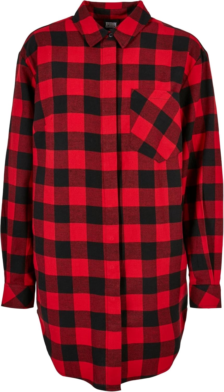Urban Classics Ladies Oversized Check Flannel Shirt Dress, Oversized Shirt-Kleid für Frauen aus Baum